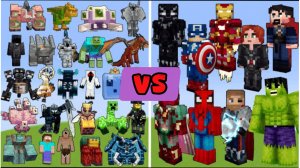 Мстители Marvel против сильных боссов в Майнкрафте, эксперименты