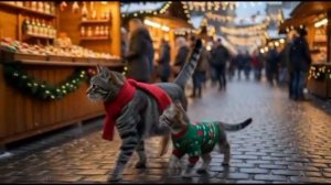 Мультики. Мама-кошка, Мама и малыш-кот наслаждаются Рождеством в городе | Видео с милыми кошками