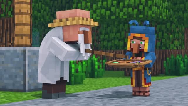 Странствующий торговцев и Зомби-житель в Майнкрафте, мультфильм смотреть онлайн