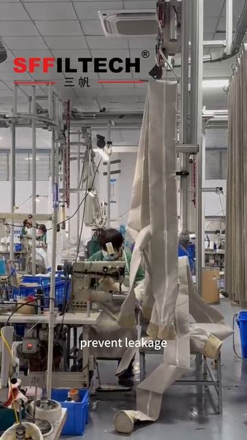 Точный процесс пошива головки фильтрующего мешка с пружинным кольцом