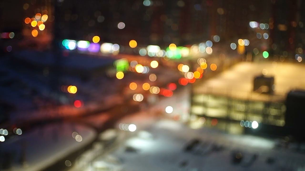 Ночной пейзаж Москвы в боке — огни, снег, движение | Фон для работы, сна — 15 мин