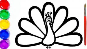 Мультик раскраска для детей и малышей. Как нарисовать рисунок птицу павлина