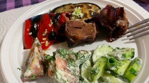 Что на ужин? Шашлык по-новому! Печень говяжья в беконе на мангале