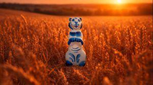 Скульптура "Тигр сидячий", гжельский фарфор