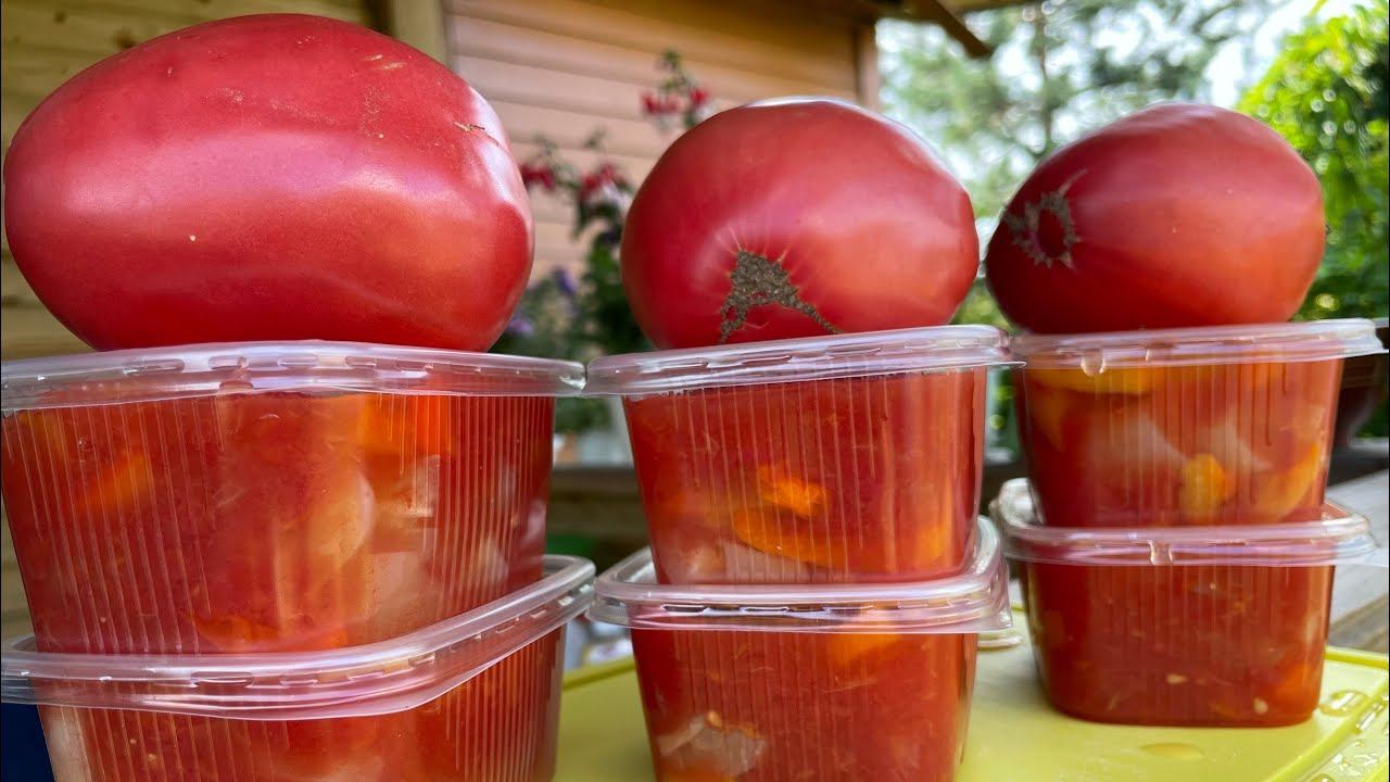 Томаты. ЗАМОРОЗКА на зиму. ВКУСНО! Три вида заморозки. смотреть онлайн