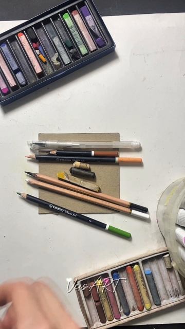 Немного сухой пастели и цветных карандашей, обычный картон и получился портрет кошечки в профиль