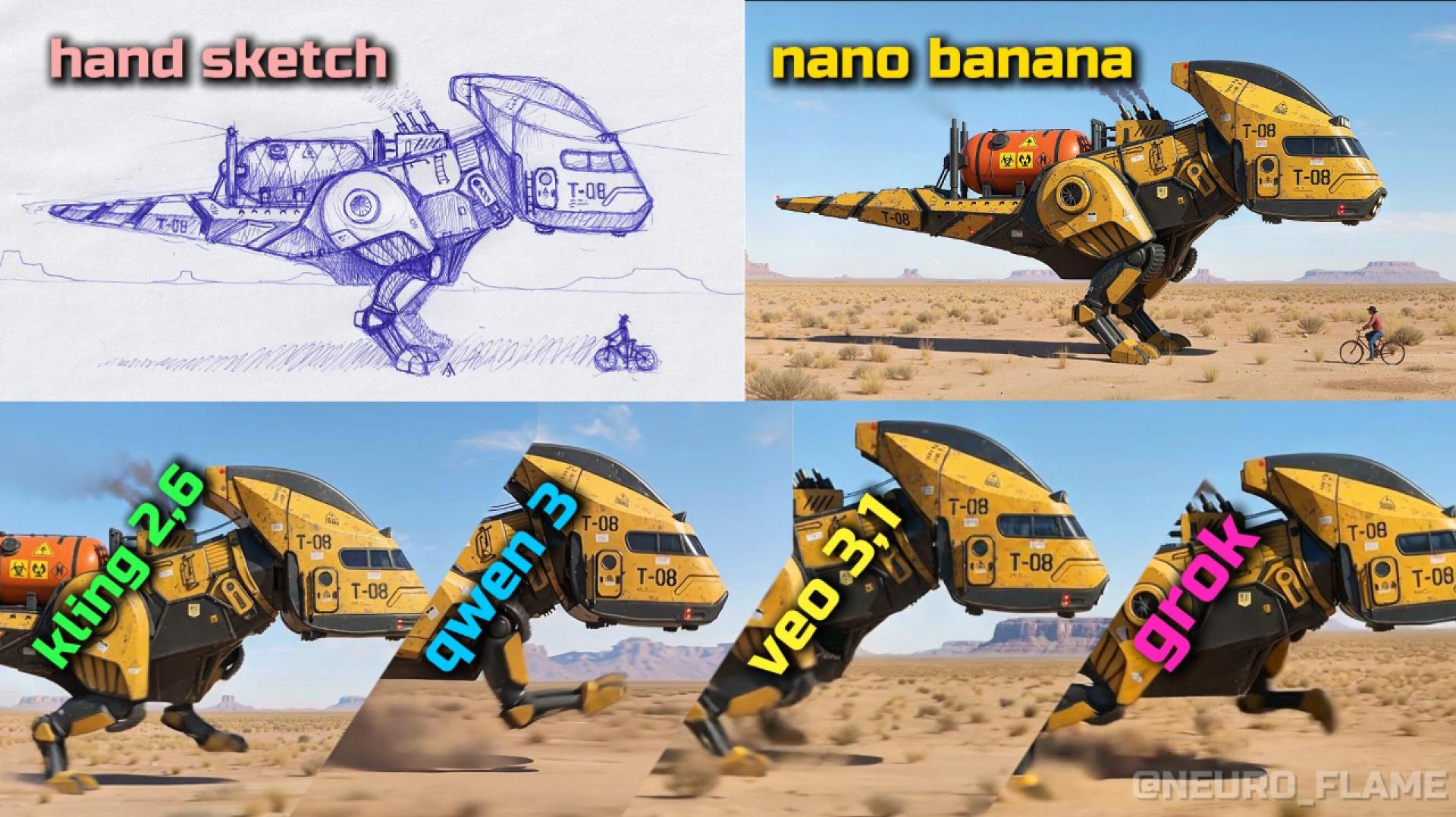 Dino Truck Т-08 | Test Video AI #Grok VS #Veo3 VS #Kling VS #Qwen | 🔥Neuro_Flame🎸