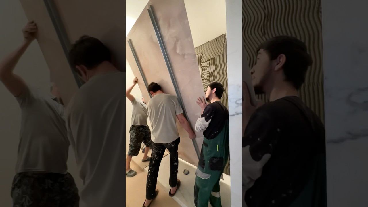 Монтаж огромной плитки!#ремонтдома #ремонтквартир #ремонт #дизайнквартиры #primepark #дизайндома смотреть онлайн