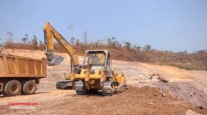 Amazing SANY 500H Excavator Breaking Huge Stones Moving into The Deep Ravine