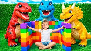 Шесть динозавров на площадке - Весёлое приключение для детей!