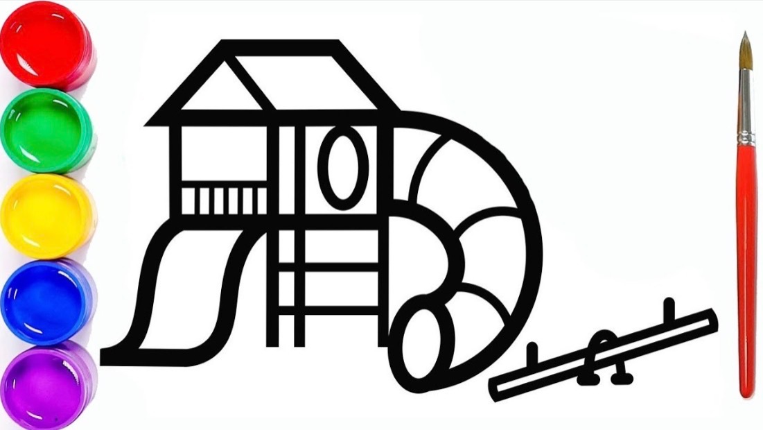 Мультик раскраска для детей и малышей. Как нарисовать рисунок детская площадка смотреть онлайн