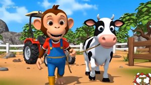 Обезьянка помогает коровке 🐒🐄 на ферме | 3D мультфильм для детей
