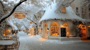 Зимнее утро в уютном переулке ❄️ Тихая улица и тёплый свет кафе