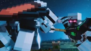 Железный голем встречает (мутанта) скелета. Анимация из Minecraft.