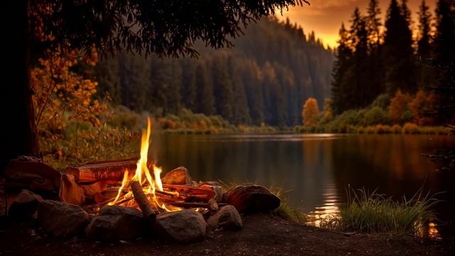 Тихие звуки озера и осенняя вечерняя атмосфера.Приятный Фон.Потрескивание коста