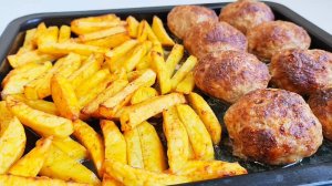 Жареная картошка с котлетами в духовке без лишнего масла, без брызг🍟