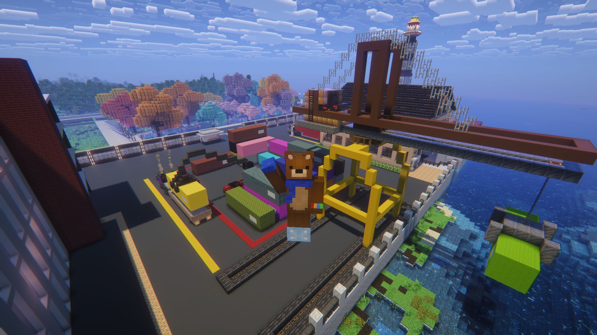 Minecraft мод FreshCraft. Проект строительства города #16. (Порт. часть 8) Грузовой кран и контейнер