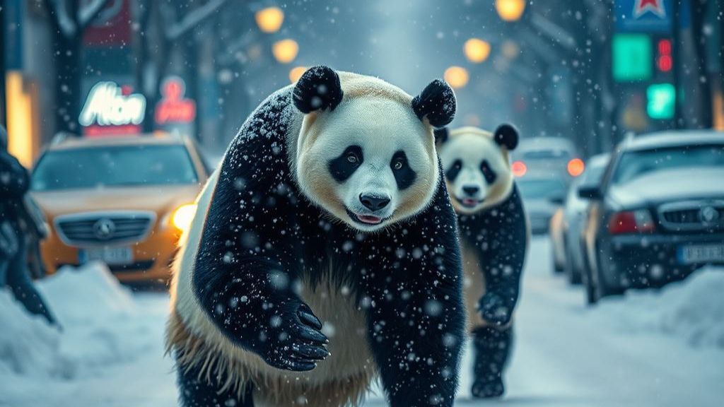 Панда гуляет по заснеженной Москве смотреть онлайн