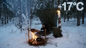 2 Дня Бушкрафт выживание в зимнем лесу в -17°C без палатки и в глубоком снегу без палатки АСМР 4K