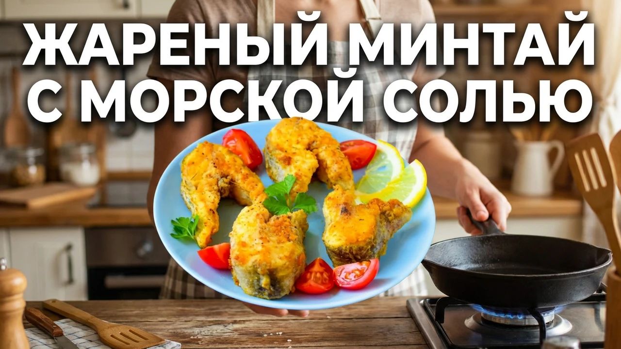 Жареный минтай с морской солью на сковороде. смотреть онлайн