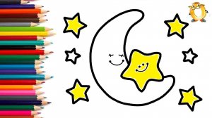 Мультик - раскраска для детей ЛУНА И ЗВЕЗДЫ. Учимся как рисовать НОЧНОЕ НЕБО И ЗВЕЗДЫ // ОБУЧАШКА ТВ