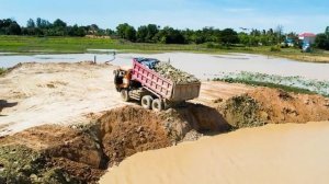 Wonderful Landfill Project !! Komatsu D60 Dozer Pushing Landfill with Dump Truck Unloading