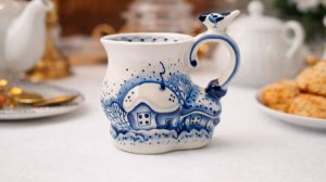 Бокал "Деревенька", гжельский фарфор