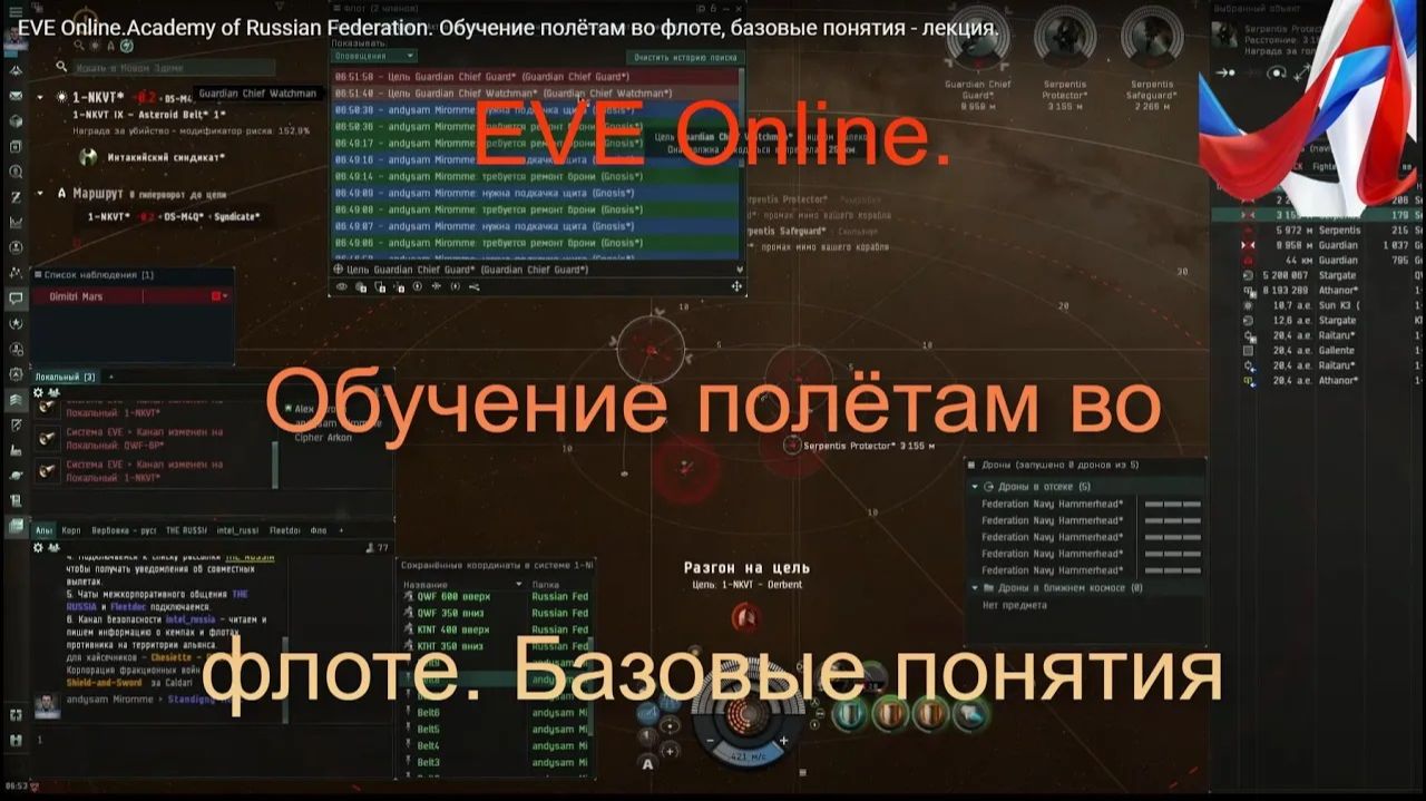 EVE Online.Academy Of Russian Federation. Обучение полётам во флоте, базовые понятия - лекция.