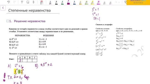 ЕГЭ математика БАЗА 2026. Задание 18. Неравенства с х в степени.