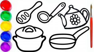 Мультик раскраска для детей и малышей. Новый сборник рисунков. Как нарисовать посуду