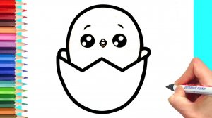 Мультик - раскраска для детей ЦЫПЛЕНОК. Учимся как рисовать ЦЫПЛЕНКА // РИСОВАШКА ТВ