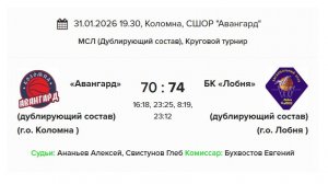 КОЛОМНА-ЛОБНЯ  70:74 31.01.2026 МСЛ (Коломна) https://mofb.russiabasket.ru/games/951677