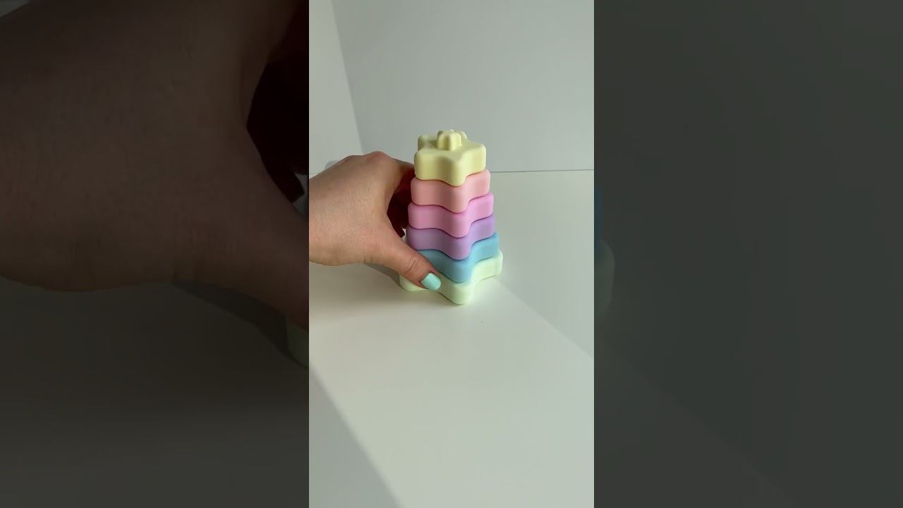 Пирамидка - прорезыватель из пищевого силикона Звёздочки Пастельные