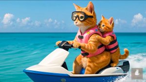 😹Мама кошечка поехала на отдых со своим маленьким сыночком и катаются по морю на квадроцикле🔥