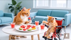 😹Мама кошечка лечит своего маленького сыночка и готовит ему вкусный арбузный лёд🔥