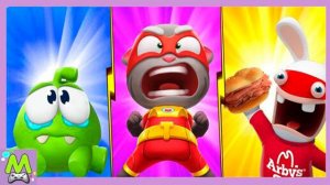 Говорящий Том против Безумных Бегунов.Ам Ням и Кролики в Гонках с Супер Героем Томом.Кто Круче