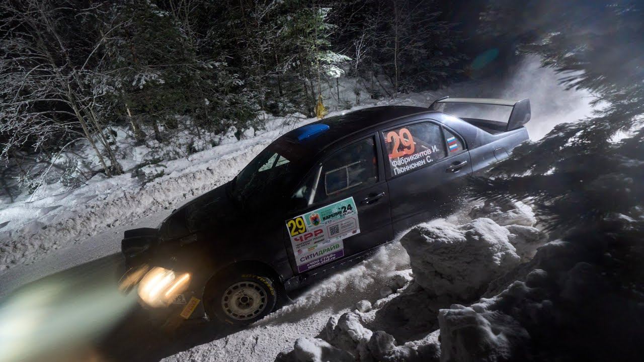 Ралли "Карелия 2024". СУ-3 "Эстерло". Фабрикантов И. - Пюннонен С. Mitsubishi Lancer Evo - VIII.