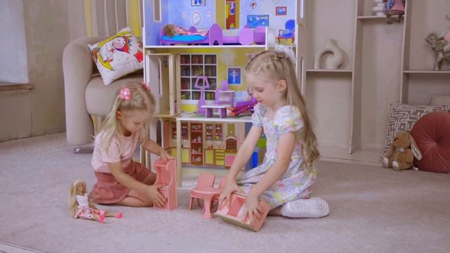 Деревянный кукольный домик "Грация", с мебелью 16 предметов в наборе и с качелями, для кукол 30 см смотреть онлайн