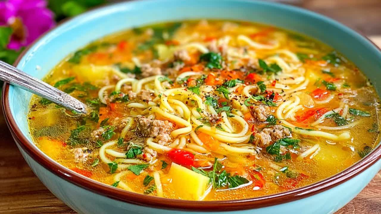 САМЫЙ ПРОСТОЙ СУП С ВЕРМИШЕЛЬЮ И ФАРШЕМ - вкусно, сытно и аппетитно!