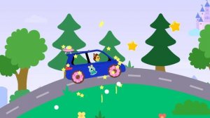 나는 차를 파란색으로 칠하고 바퀴의 자리에 외계인 스티커,공에 도넛,비행 접시 및 드라이브를 넣습니다