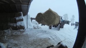 Въезжаем в февраль. Перекладываю сено трактором ЮМЗ после двух недель морозов.