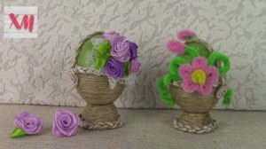 Яйцо в КОРЗИНКЕ. Цветы из синельной проволоки и из лент. ХоббиМаркет