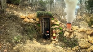 Строю уютную каменную землянку для выживания. Теплая печь и кровать с подогревом. Бушкрафт