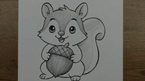 Как легко нарисовать милую белку с орехом карандашом