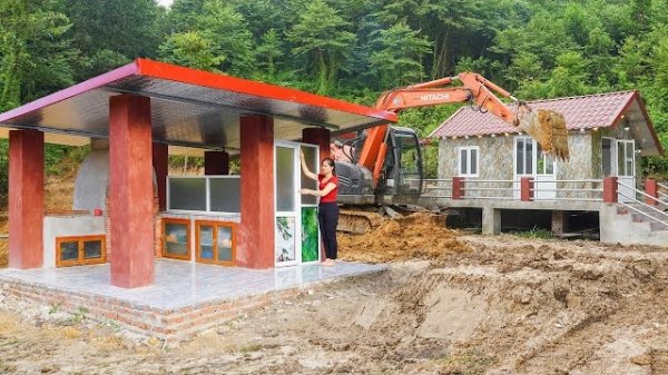 Устанавливаю сантехнику и раковину. Экскаватором варавниваю землю и копаю пруд. Серия 13. Ли Фук Ви