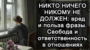 НИКТО НИЧЕГО НИКОМУ НЕ ДОЛЖЕН: вред и польза фразы. Свобода и ответственность в отношениях