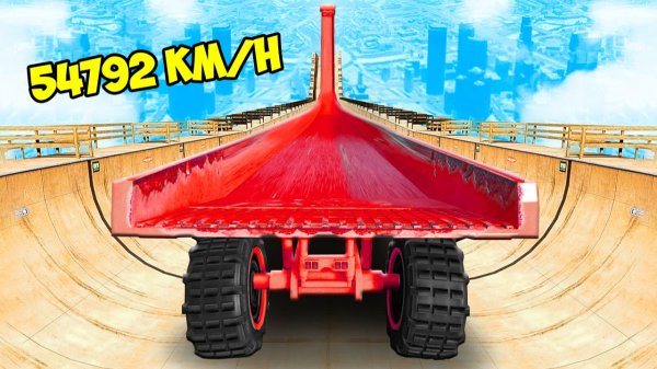 СПУСК БЕЗ ТОРМОЗОВ НА САМОМ ДЛИННОМ ЛИМУЗИНЕ БЕЛАЗ ПО ТРАМПЛИНУ В ГТА 5!