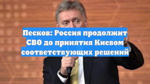 В Кремле заявили, что СВО продолжится до решений Киева по мирному урегулированию
