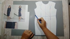 Моделирование. Платье с глубокими складками по полочке, отрезное по линии. Выкройка № 1950.