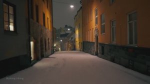 Сильный снегопад, ночная прогулка по Старому Стокгольму